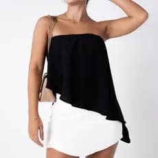 Blusa tomara que caia Cropped Assimetrica Bata Crepe Duna moda blogueira super tendência roupas femininas