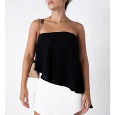 Blusa tomara que caia Cropped Bata Crepe Duna tendência roupas femininas