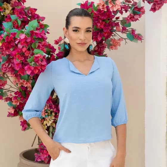 BLUSA FEMININA MANGA 3/4 ELEGANTE SOCIAL VÁRIAS CORES E TAMANHOS