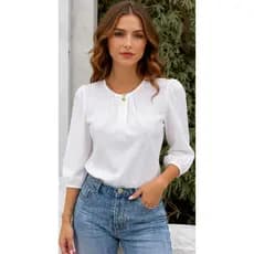 Blusa Feminina Manga 3/4 Elegante Moderna com Tecido Confortável e Respirável