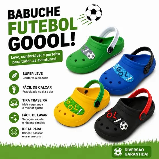 Sandália Infantil Babuche Futebol Goool Copa Jogos Leve Confortável Com Tira Traseira