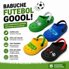 Sandália Infantil Babuche Futebol Goool Copa Jogos Leve Confortável Com Tira Traseira