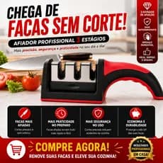 Afiador de Facas Profissional 3 Estágios Amolador em Aço Inox com Base Emborrachada