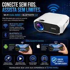 Mini Projetor HD 720P WiFi Dual Band Bluetooth 5.0 Tela Até 150 Pol Compatível Android iOS