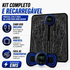 Massageador Elétrico EMS Portátil Kit Completo Com Tapete Massageador Recarregável USB Alívio Muscular