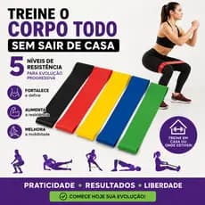 Faixa Elástica Mini Band Kit 5 Resistências Treino Em Casa Glúteos Academia Fisioterapia Pilates