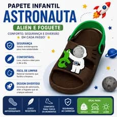 Sandália Papete Infantil Masculina Antiderrapante Confortável Astronauta Alien Foguete