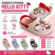 Sandália Fechada Hello Kitty Juvenil Escolar Confortável Babuche Feminina com Tira Antiderrapante
