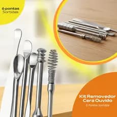 Kit Limpeza de Ouvido 6 Peças Aço Inox com Estojo