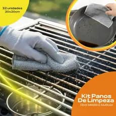 Pano Limpeza Fibra Metálica Profissional Remoção Gordura Uso Domestico Kit 32 Unidades