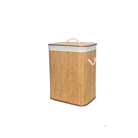 Cesto De Roupa Suja Bambu Dobravel Organizador Forrado Banheiro 57cm Cesto Retangular com Alça Cesto Organizador Brinquedo Quarto Banheiro