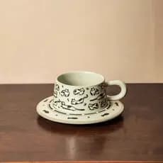 Conjunto de xícara e pires de cerâmica em estilo vintage, xícara criativa para café da manhã em casa, caneca, xícara de