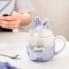 Caneca de cerâmica com design de coelho, roxo degradê, caneca personalizada fofa e criativa para mulheres, presente de f