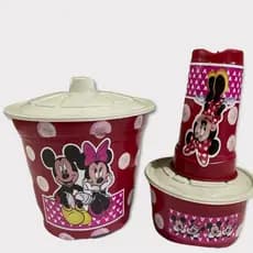 kit de pia 3 peças de plástico com decalques da minie e mikey lixinho de pia
