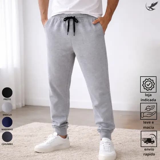 Calça Moletom Jogger Unissex Com Bolsos Confortável Academia Casual