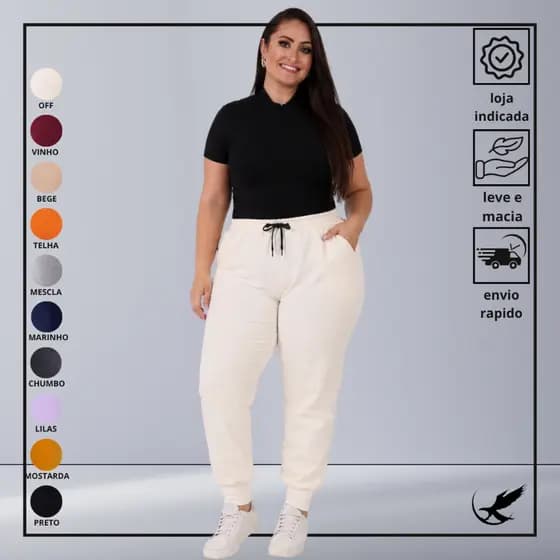 Calça Moletom Feminina Plus Size Flanelada De Alta Qualidade Cintura Alta Casual Luxo