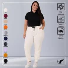 Calça Moletom Feminina Plus Size Flanelada De Alta Qualidade Cintura Alta Casual Luxo