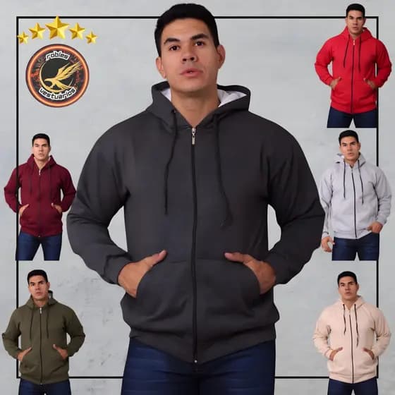 Moletom Masculina Con Ziper Canguru Con Capuz Forrado e Bolsos