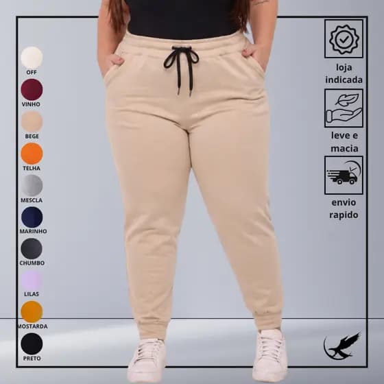 Calça de Moletom feminina pluz size G1 G2 G3 flanelado con punho e bolsos