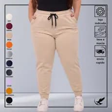 Calça de Moletom feminina pluz size G1 G2 G3 flanelado con punho e bolsos