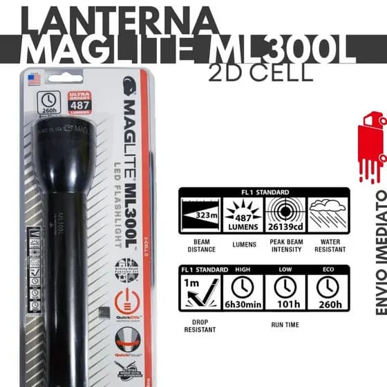 Lanterna Maglite ML300L LED Flashlight 2D CELL Preta 487 lúmens