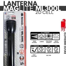 Lanterna Maglite ML300L LED Flashlight 2D CELL Preta 487 lúmens