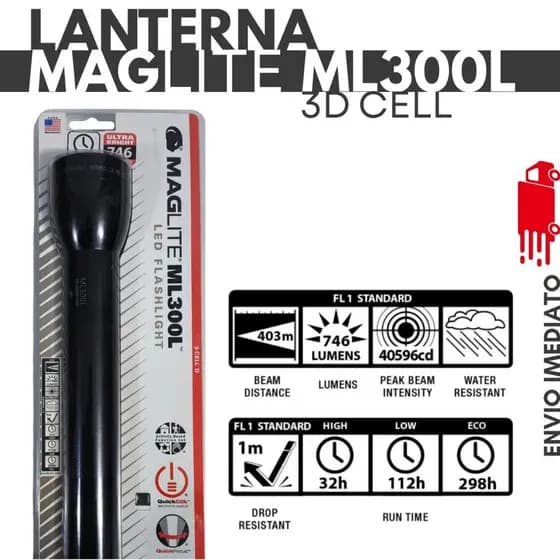 Lanterna Maglite ML300L LED Flashlight 3D CELL Preta 746 lúmens