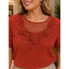 BLUSA BORDADA MODA PLUS SIZE EVANGELICA MANGA CURTA SKU BF21