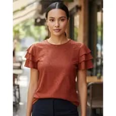 Blusa Feminina Souza Modas Malha Lese Manga Babado Ref:bf3b