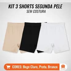 KIT 3 Shorts Segunda Pele Sem Costura  Cós Alto Pós-Parto  Bike Bermuda Zero Marcação