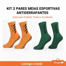 Kit 02 Meia Profissional Antiderrapante Verde  Laranja Premium Tamanho Único