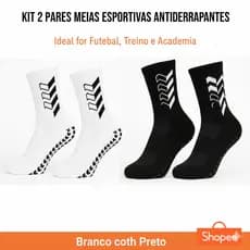 Kit 02 Meias Esportivas Antiderrapantes Cano Alto 36/43 Academia Futebol Crossfit