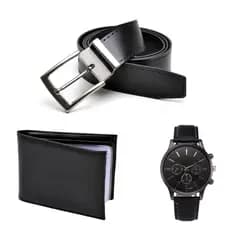 Kit Cinto Carteira E Relógio Analógico Masculino  Cinto Em Couro Ecológico Dupla Face Carteira Slim Porta Cartões E CNH