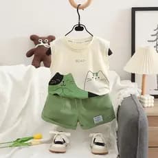 Colete De Moda Infantil De 0 A 5 Anos , Bonito , casual E Confortável , Sem Mangas , Conjunto De Duas Peças