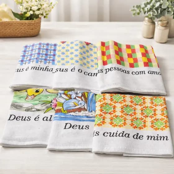 Kit Com 2 ,4 ,10 ou 12 Panos de Prato em Algodão Estampados com Alta Absorção Cozinha