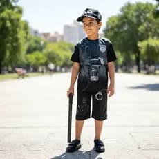 Fantasia Infantil Menino Policial com Boné e Cacetete