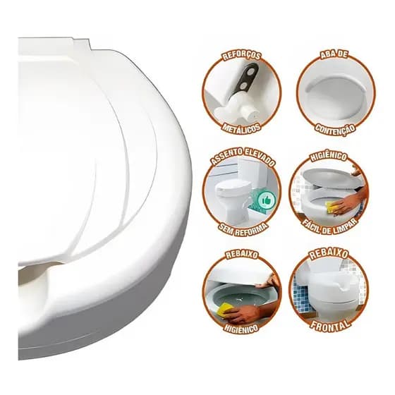 Assento Elevado Para Vaso Sanitário 13,5 Cm Com Tampa Para Idosos E Pessoas Com Deficiência E Pós Cirurgia