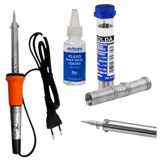 Kit Ferro De Solda Soldar Soldador + Estanho + Fluxo Para Solda