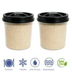 Kit 2 Potes Redondo 6400ml Transparente PRIME Tampa Rosca Preta Arroz Feijão Cereais Mantimento