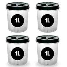 Kit 4 Potes Redondo 1 Litro Transparente Tampa Rosca Pote Mantimento Café Acúçar Bombom BPA FREE