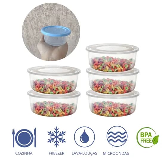 Conjunto Pote Mini Redondo 270ml Plástico Transparente com Tampa BPA FREE Pote Salada Gelatina