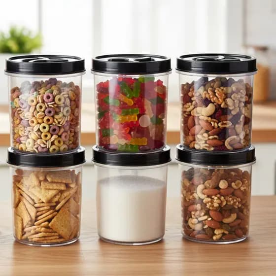 Jogo 6 Potes Redondo 1 Litro Tampa Rosca Pote Mantimento Transparente BPA FREE Café Açúcar Cereal