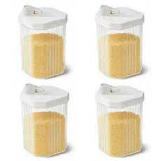 Kit 4 Farinheiras Cristal Açucareiro 480ml Pote Acrílico Bico Dosador Açúcar Farinha Aveia Grãos