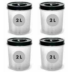 Kit 4 Potes Mantimento Transparente 2 Litros Tampa ROSCA Cereais Açúcar Café Farinha Artesanato