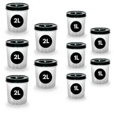 Kit 10 Potes Redondo 5 De 2 Litros + 5 de 1 Litro Transparente Tampa Rosca Pote Mantimento BPA FREE