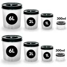 Kit 8 Potes Mantimento Redondo 2 De 6L + 2 de 2L + 2 De 1L + 2 de 300ml Transparente Tampa Rosca