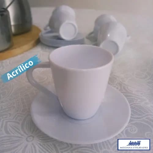 Jogo de xícaras com pires 80 ml, kit xícara acrílica para cantinho do café, 6 e 12 unidades