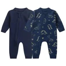 Kit 2 Macacão Bebê Sem Pé Zíper  Suedine Liso e Estampado Menina, Menino e Unissex  - Bebê Fofuxo
