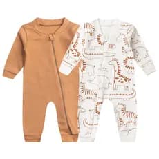 Kit 2 Macacão Bebê Sem Pé Zíper Frontal Suedine Liso e Estampado Menino e Menina - Bebê Fofuxo