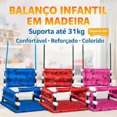 Balanço Infantil em Madeira Reforçado até 31kg | Cadeira Suspensa Confortável Colorida
